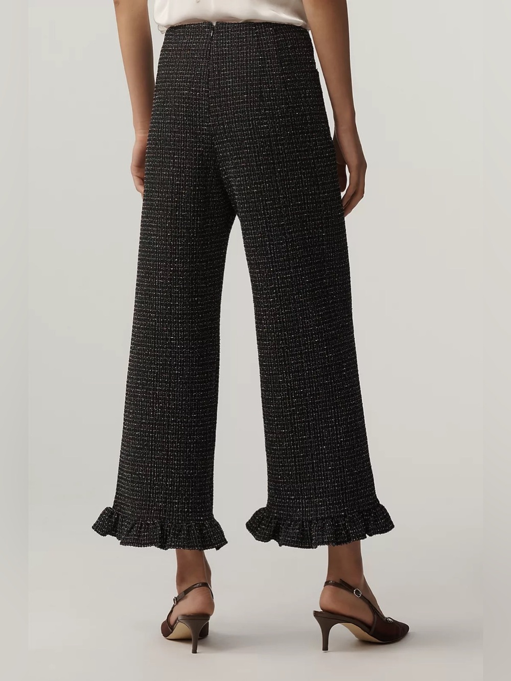 Maeve NWT The Colette Crop Tweed Ruffle-Hem Pants Sz 32 - Picture 4 of 12